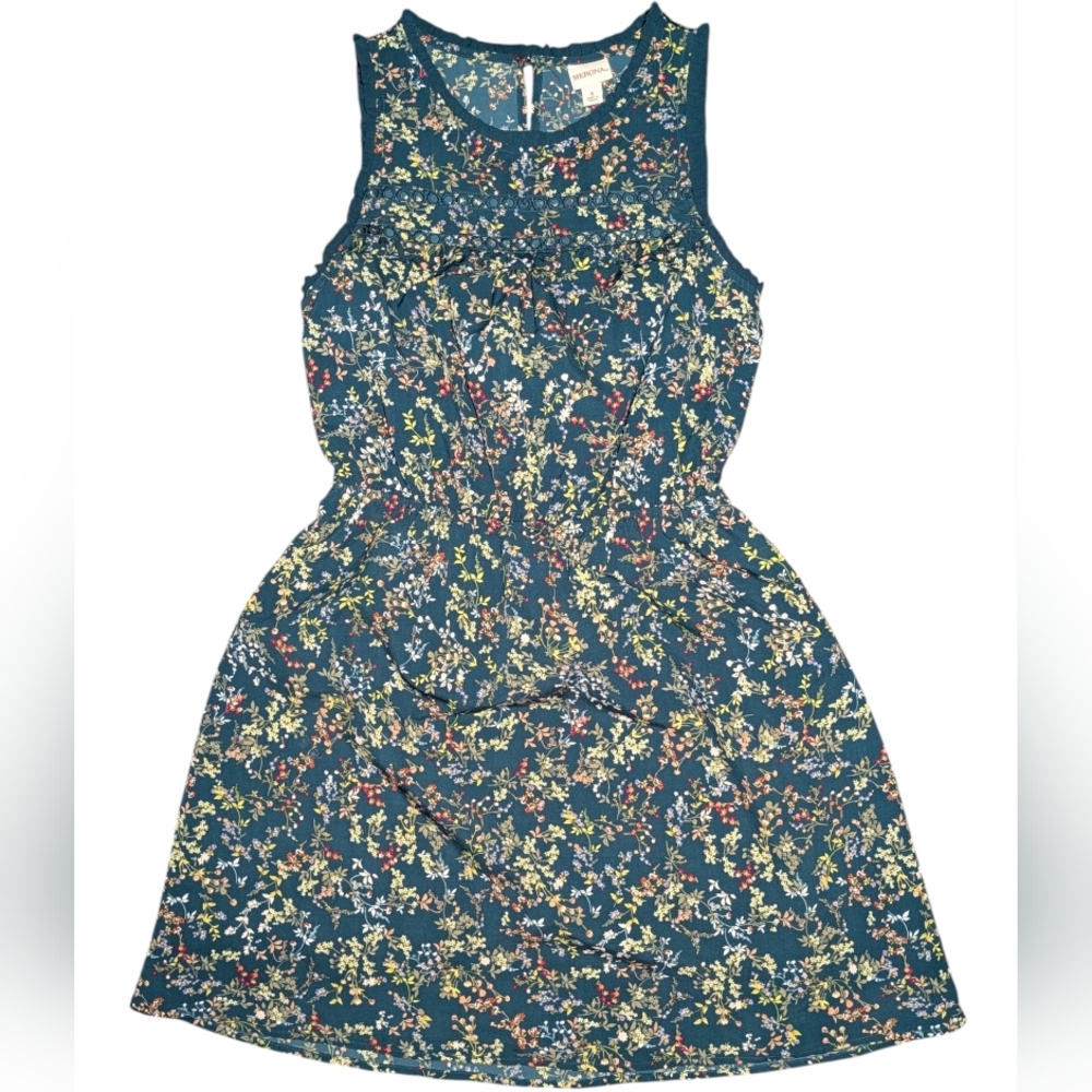 Merona Easter Dress In Floral Teal With Ruffle Trim Size Small $13